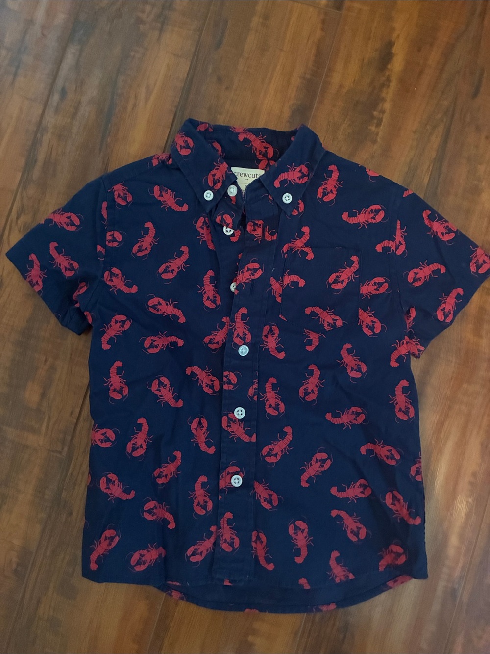 Boys Short-Sleeve Navy Shirt with Red Lobster Print